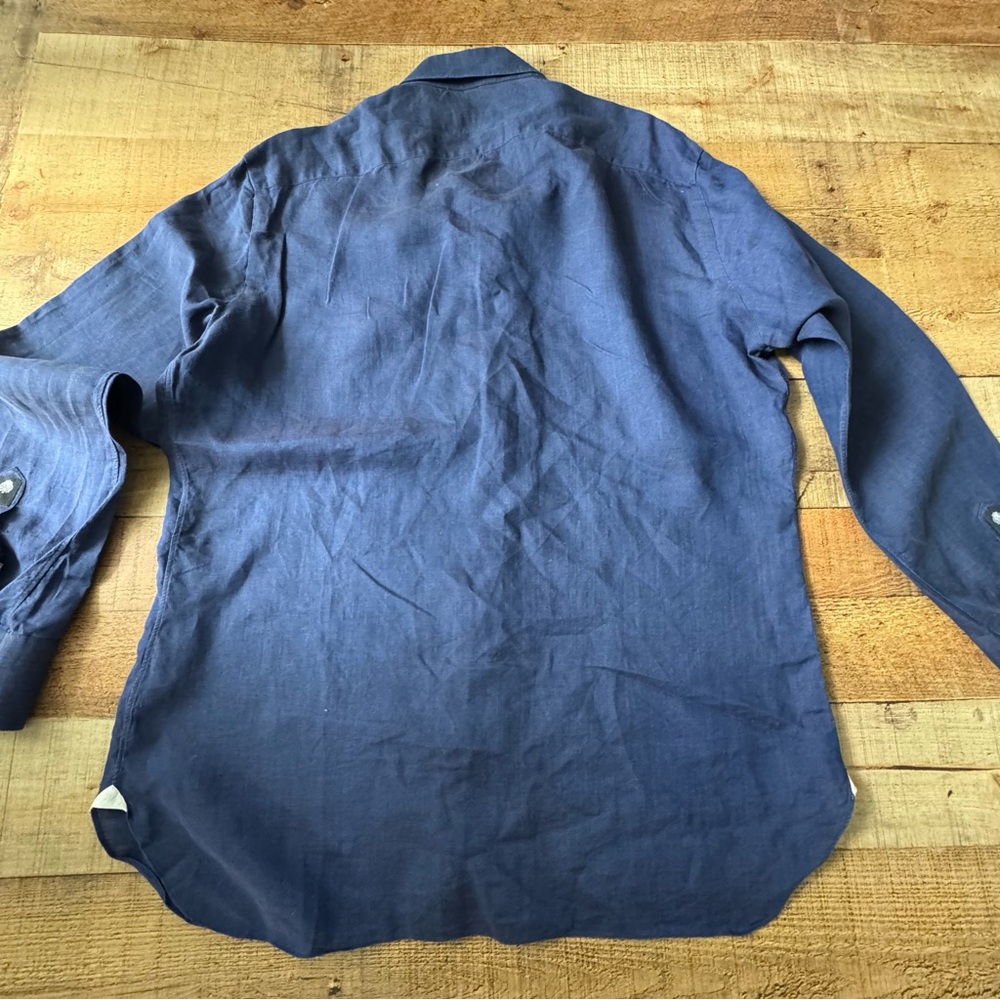 Borbonica by Vanacore Linen Button-Up Shirt Navy Blue Size 17/43 - Picture 2 of 7
